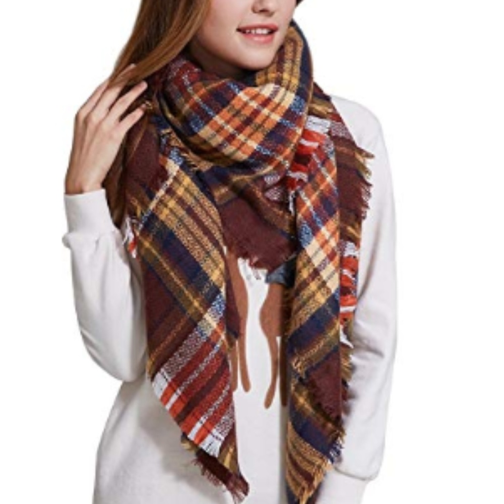 ONE LEFT!! Fringed Tartan Blanket Scarf Wrap - Picture 3 of 4